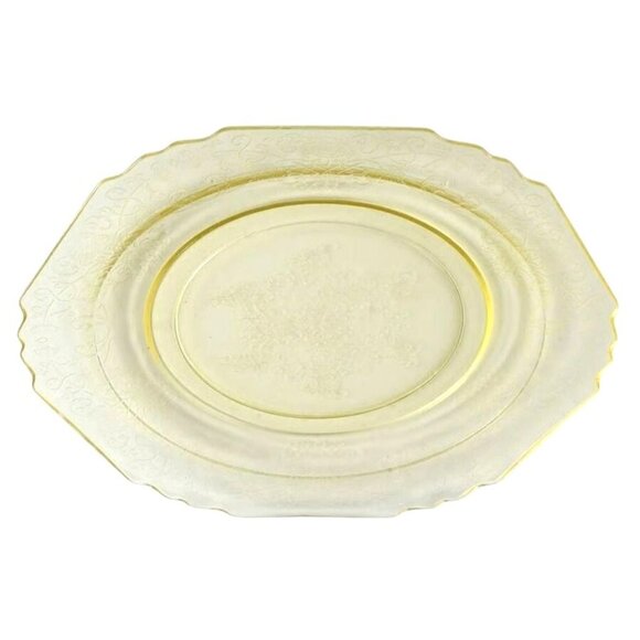 Vintage Hazel-Atlas Florentine Yellow Depression Glass Plates Set Of 2 Floral De - Picture 1 of 8